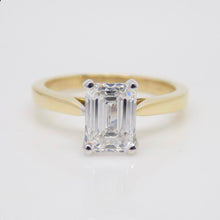 Load image into Gallery viewer, 18ct Yellow Gold Emerald Cut Lab Grown Diamond Engagement Ring 2.03ct SKU 7707078
