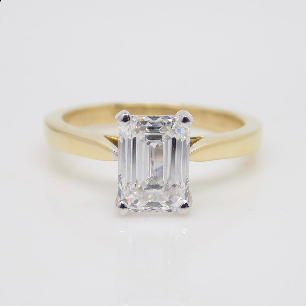 18ct Yellow Gold Emerald Cut Lab Grown Diamond Engagement Ring 2.03ct SKU 7707078