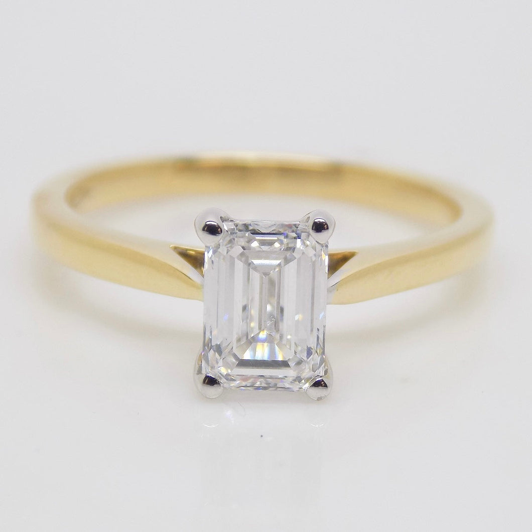 18ct Yellow Gold Emerlad Cut Lab Grown Diamond Engagement Ring 1.00ct SKU 7707080