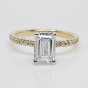 18ct Yellow Gold and White Gold Claws Lab Grown Emerald Cut Diamond, Peek-a-boo Diamonds Engagement Ring 1.70ct SKU 7707098