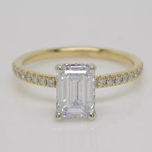 Load image into Gallery viewer, 18ct Yellow Gold and White Gold Claws Lab Grown Emerald Cut Diamond, Peek-a-boo Diamonds Engagement Ring 1.70ct SKU 7707098
