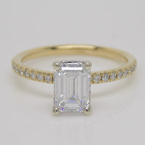 18ct Yellow Gold and White Gold Claws Lab Grown Emerald Cut Diamond, Peek-a-boo Diamonds Engagement Ring 1.70ct SKU 7707098