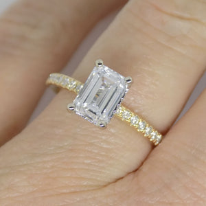 18ct Yellow Gold and White Gold Claws Lab Grown Emerald Cut Diamond, Peek-a-boo Diamonds Engagement Ring 1.70ct SKU 7707098