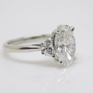 Platinum 3 Lab Grown Diamonds, Centre Oval and Half Moon Sides 3.51ct Engagement Ring SKU 7707108