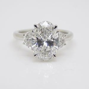Platinum 3 Lab Grown Diamonds, Centre Oval and Half Moon Sides 3.51ct Engagement Ring SKU 7707108