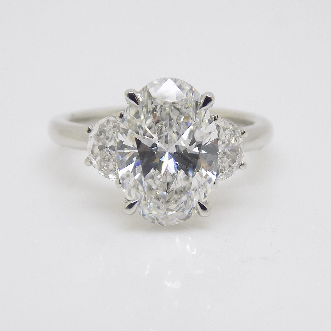Platinum 3 Lab Grown Diamonds, Centre Oval and Half Moon Sides 3.51ct Engagement Ring SKU 7707108