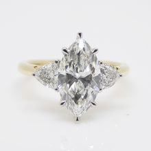 Load image into Gallery viewer, 18CT YG and Platinum Head 3 Lab Grown Diamonds, Centre Marquise side Rounded Trillions 2.54ct Engagement Ring SKU 7707110
