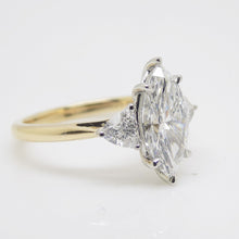 Load image into Gallery viewer, 18CT YG and Platinum Head 3 Lab Grown Diamonds, Centre Marquise side Rounded Trillions 2.54ct Engagement Ring SKU 7707110
