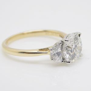 18CT YG and Platinum Head 3 Lab Grown Diamonds, Centre Round and 2 Half Moon Sides 2.48ct Engagement Ring SKU 7707111