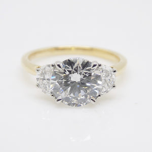 18CT YG and Platinum Head 3 Lab Grown Diamonds, Centre Round and 2 Half Moon Sides 2.48ct Engagement Ring SKU 7707111
