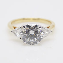 Load image into Gallery viewer, 18CT YG and Platinum Head 3 Lab Grown Diamonds, Centre Round and 2 Rounded Trillion Sides 2.57ct Engagement Ring SKU 7707113
