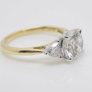 18CT YG and Platinum Head 3 Lab Grown Diamonds, Centre Round and 2 Rounded Trillion Sides 2.57ct Engagement Ring SKU 7707113