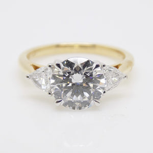 18CT YG and Platinum Head 3 Lab Grown Diamonds, Centre Round and 2 Rounded Trillion Sides 2.57ct Engagement Ring SKU 7707113