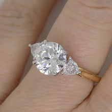 Load image into Gallery viewer, 18CT YG and Platinum Head 3 Lab Grown Diamonds, Centre Round and 2 Rounded Trillion Sides 2.57ct Engagement Ring SKU 7707113
