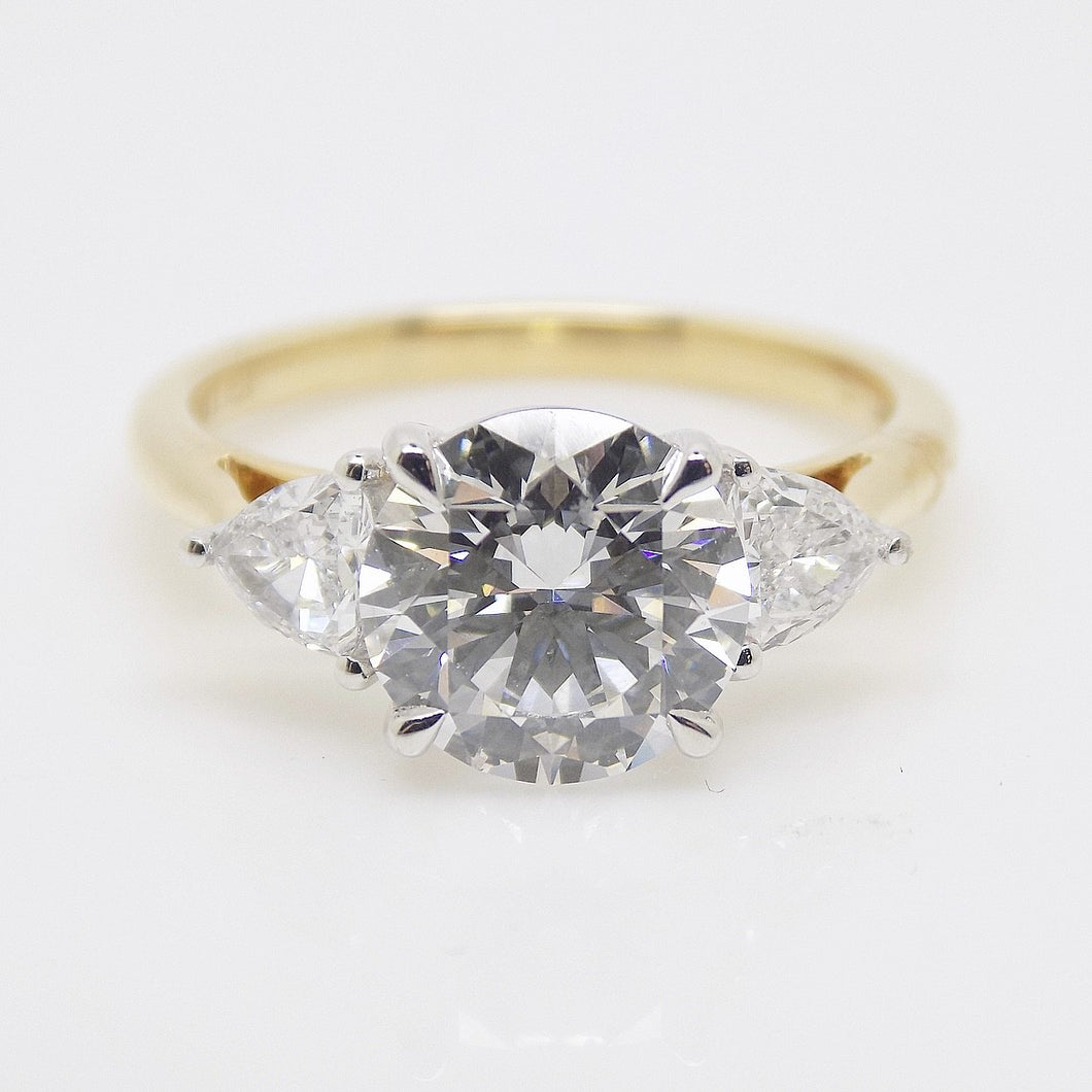 18CT YG and Platinum Head 3 Lab Grown Diamonds, Centre Round and 2 Rounded Trillion Sides 2.57ct Engagement Ring SKU 7707113