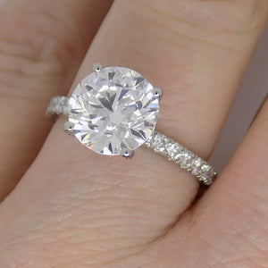 Aroca "Celestial Grace" Platinum Round Brilliant Lab Grown Diamond Ring, Diamond Shank, Hidden Halo 3.43ct Engagement Ring SKU 7707116