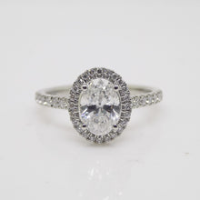 Load image into Gallery viewer, Platinum Lab Grown Oval Diamond Halo/Shoulder Engagement Ring 1.30ct SKU 7707118
