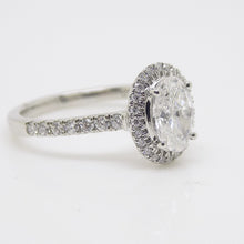 Load image into Gallery viewer, Platinum Lab Grown Oval Diamond Halo/Shoulder Engagement Ring 1.30ct SKU 7707118
