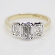 Load image into Gallery viewer, 9ct Yellow Gold 3 Emerald Cut Rubover Lab Grown Diamonds Engagement Ring 1.51ct SKU 7707121
