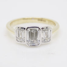 Load image into Gallery viewer, 9ct Yellow Gold 3 Emerald Cut Rubover Lab Grown Diamonds Engagement Ring 1.51ct SKU 7707121
