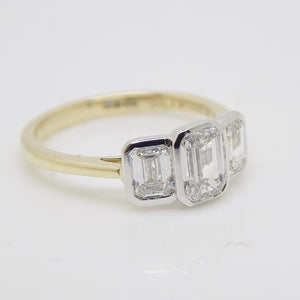 9ct Yellow Gold 3 Emerald Cut Rubover Lab Grown Diamonds Engagement Ring 1.51ct SKU 7707121