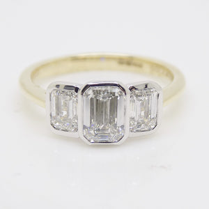 9ct Yellow Gold 3 Emerald Cut Rubover Lab Grown Diamonds Engagement Ring 1.51ct SKU 7707121