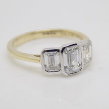 Load image into Gallery viewer, 9ct Yellow Gold 3 Emerald Cut Rubover Lab Grown Diamonds Engagement Ring 1.51ct SKU 7707121
