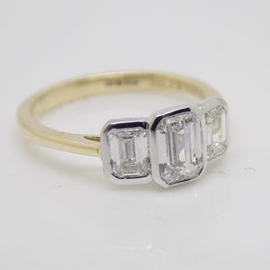 9ct Yellow Gold 3 Emerald Cut Rubover Lab Grown Diamonds Engagement Ring 1.51ct SKU 7707121