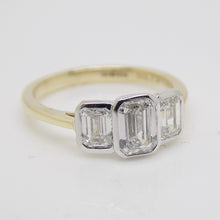 Load image into Gallery viewer, 9ct Yellow Gold 3 Emerald Cut Rubover Lab Grown Diamonds Engagement Ring 1.51ct SKU 7707121
