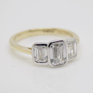 9ct Yellow Gold 3 Emerald Cut Rubover Lab Grown Diamonds Engagement Ring 1.51ct SKU 7707121