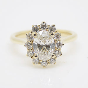 Aroca "The Duchess" 18ct Yellow Gold and Yellow Gold Claws Lab Grown Oval Diamond Halo Ring 1.47CT SKU 7707122