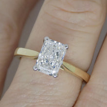 Load image into Gallery viewer, Aroca "Ríona" 18ct Yellow Gold and White Gold Claws 1.50ct Rectangular Cut Cornered Modified Brilliant Lab Grown Diamond Engagement Ring SKU 7707129
