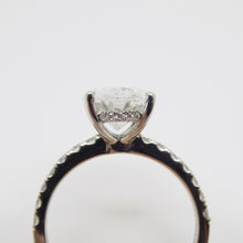 Load image into Gallery viewer, Platinum Oval Cut Lab Grown Diamond, Diamond Shoulder, Hidden Diamond Halo 3.45ct SKU 7707132
