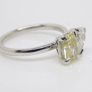 Platinum "Toi et Moi" Lab Grown 1.01ct Rectangular Fancy Vivid Yellow Diamond with Lab Grown 0.51ct Pear Diamond Ring SKU 7708001