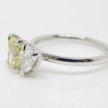 Load image into Gallery viewer, Platinum &quot;Toi et Moi&quot; Lab Grown 1.01ct Rectangular Fancy Vivid Yellow Diamond with Lab Grown 0.51ct Pear Diamond Ring SKU 7708001
