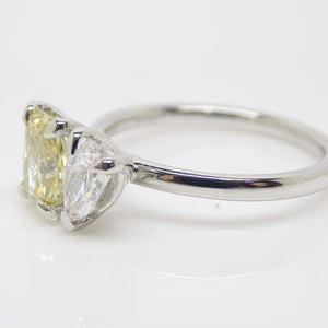 Platinum "Toi et Moi" Lab Grown 1.01ct Rectangular Fancy Vivid Yellow Diamond with Lab Grown 0.51ct Pear Diamond Ring SKU 7708001