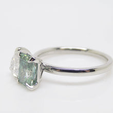 Load image into Gallery viewer, Platinum &quot;Toi et Moi&quot; Lab Grown 1.03ct Rectangular Fancy Vivid Green Diamond with Lab Grown 0.52ct Pear Diamond Ring SKU 7708003
