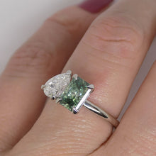 Load image into Gallery viewer, Platinum &quot;Toi et Moi&quot; Lab Grown 1.03ct Rectangular Fancy Vivid Green Diamond with Lab Grown 0.52ct Pear Diamond Ring SKU 7708003
