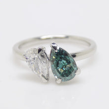 Load image into Gallery viewer, Platinum &quot;Toi et Moi&quot; Lab Grown 1.01ct Pear Fancy Vivid Green Diamond with Lab Grown 0.52ct Pear Diamond Ring SKU 7708005
