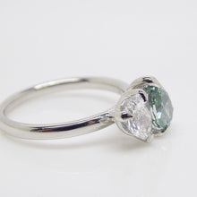 Load image into Gallery viewer, Platinum &quot;Toi et Moi&quot; Lab Grown 1.01ct Pear Fancy Vivid Green Diamond with Lab Grown 0.52ct Pear Diamond Ring SKU 7708005
