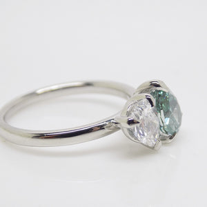 Platinum "Toi et Moi" Lab Grown 1.01ct Pear Fancy Vivid Green Diamond with Lab Grown 0.52ct Pear Diamond Ring SKU 7708005