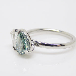 Platinum "Toi et Moi" Lab Grown 1.01ct Pear Fancy Vivid Green Diamond with Lab Grown 0.52ct Pear Diamond Ring SKU 7708005