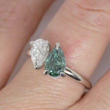 Load image into Gallery viewer, Platinum &quot;Toi et Moi&quot; Lab Grown 1.01ct Pear Fancy Vivid Green Diamond with Lab Grown 0.52ct Pear Diamond Ring SKU 7708005
