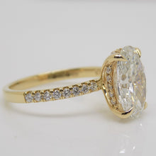 Load image into Gallery viewer, 18ct Yellow Gold Talon Claw Oval Lab Grown Diamond, Lab Grown Diamond Shoulders &amp; Hidden Halo 3.28ct SKU 7711001
