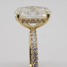 Load image into Gallery viewer, 18ct Yellow Gold Talon Claw Oval Lab Grown Diamond, Lab Grown Diamond Shoulders &amp; Hidden Halo 3.28ct SKU 7711001
