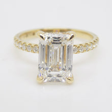 Load image into Gallery viewer, 18CT Yellow Gold Emerald Cut Lab Grown Diamond &amp; Lab Grown Diamond Shank/Hidden Halo 3.28ct SKU 7711010

