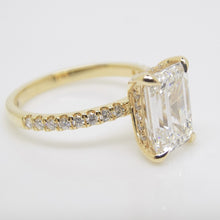 Load image into Gallery viewer, 18CT Yellow Gold Emerald Cut Lab Grown Diamond &amp; Lab Grown Diamond Shank/Hidden Halo 3.28ct SKU 7711010
