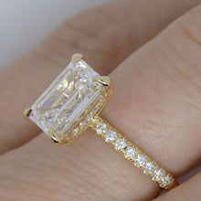 Load image into Gallery viewer, 18CT Yellow Gold Emerald Cut Lab Grown Diamond &amp; Lab Grown Diamond Shank/Hidden Halo 3.28ct SKU 7711010
