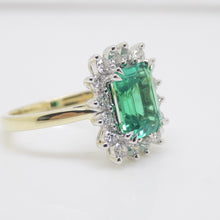 Load image into Gallery viewer, 9ct Yellow Gold Emerald Cut Lab Grown Emerald and Lab Grown Diamond Halo Ring SKU 7754001
