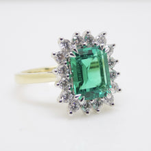 Load image into Gallery viewer, 9ct Yellow Gold Emerald Cut Lab Grown Emerald and Lab Grown Diamond Halo Ring SKU 7754001
